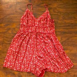 American Eagle Red Floral Romper